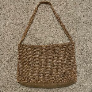 Vintage Nordstrom Purse Wooden Beaded Tan Shoulder Bag Retro Boho Wood Tone
